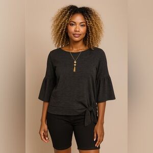 Michael kors Black Textured Tie-Hem Blouse + Banana Republic Gold-Tone Bundle